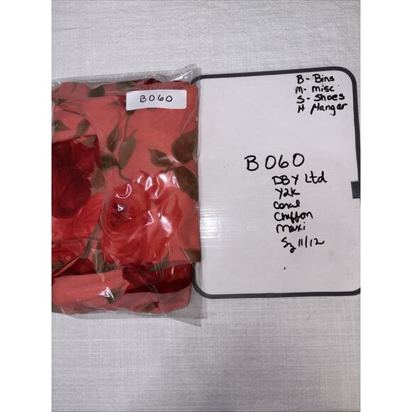 Vintage Y2K Coral Red Rose Holiday Party Dress Chiffon Maxi Slip Dress 90s - Picture 14 of 14